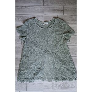 Maurice's Lace Tee with Scalloped Hem Aqua Gray